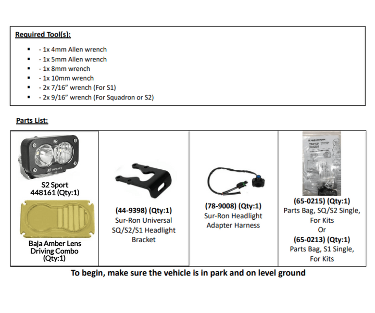 Baja Designs S2 Sport Headlight Kit – Sur-Ron Light Bee / Talaria Sting